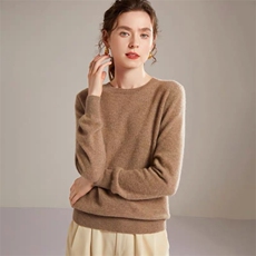 2025年秋季常规套头单件长袖一线圆领时尚百搭通勤，女装针织衫/毛衣，航淼羊绒