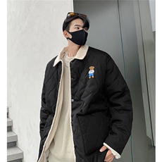 港风灯芯绒拼接连帽棉衣男假两件葫芦型小熊棉衣男8713P135控168，男装棉衣，星座227-7