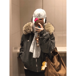 现货重磅boxy短款棉衣座山雕大毛毛领男女棉服水洗工装厚外套图片