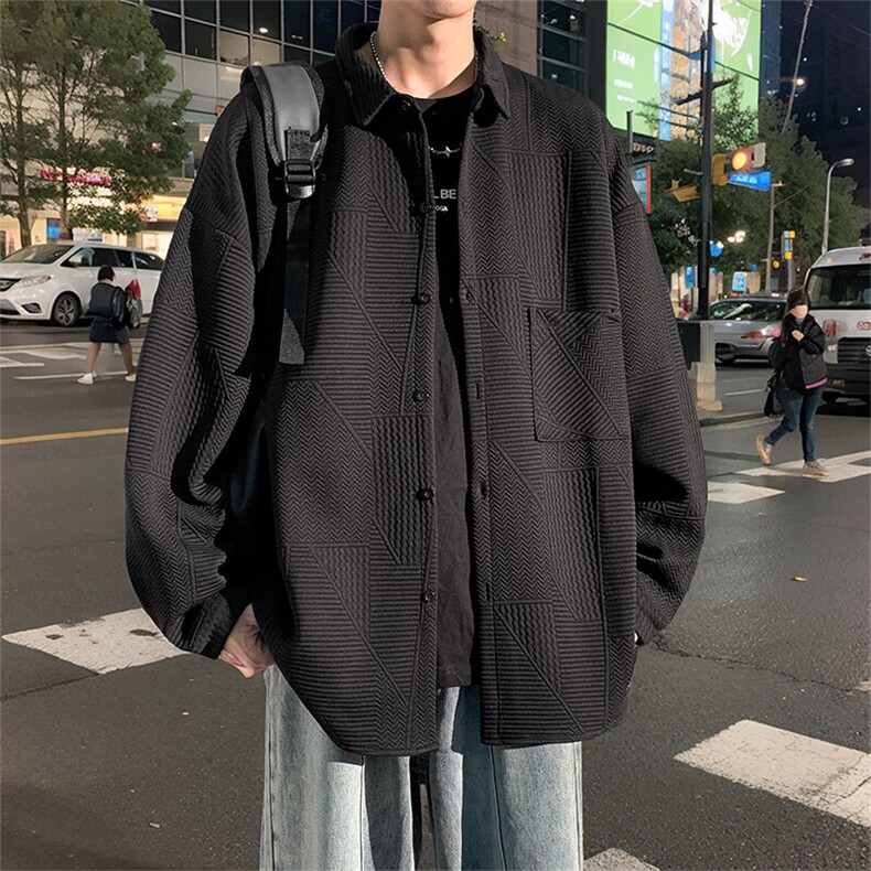 2025春季衬衫男新款港风宽松提花大码长袖衬衣CS023-P45(现货）,男装衬衫,星座214-3