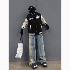 B221美式ins高街暗黑小众渐变色宽松工装牛仔裤LK23143-P80控108，男装牛仔裤，电商B221