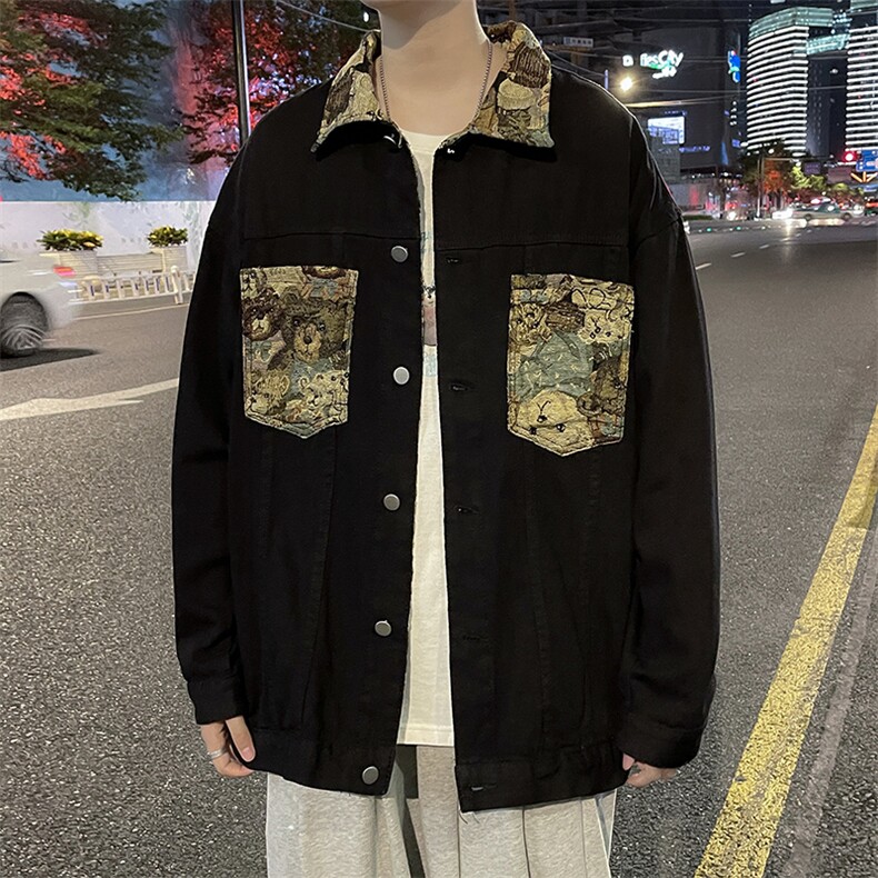 2023春季新款港风男士外套学生百搭刺绣拼接牛仔夹克JK820-P65图片