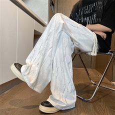 扎染冰丝裤子男生夏季薄款垂坠高级感拖地裤美式复古cleanfit长裤，男装休闲裤，电商B315