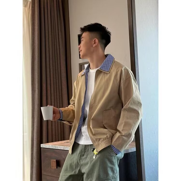 工装外套男士秋冬新款翻领拼接假两件夹克休闲痞帅上衣W6801-P62,男装夹克,星座412-3