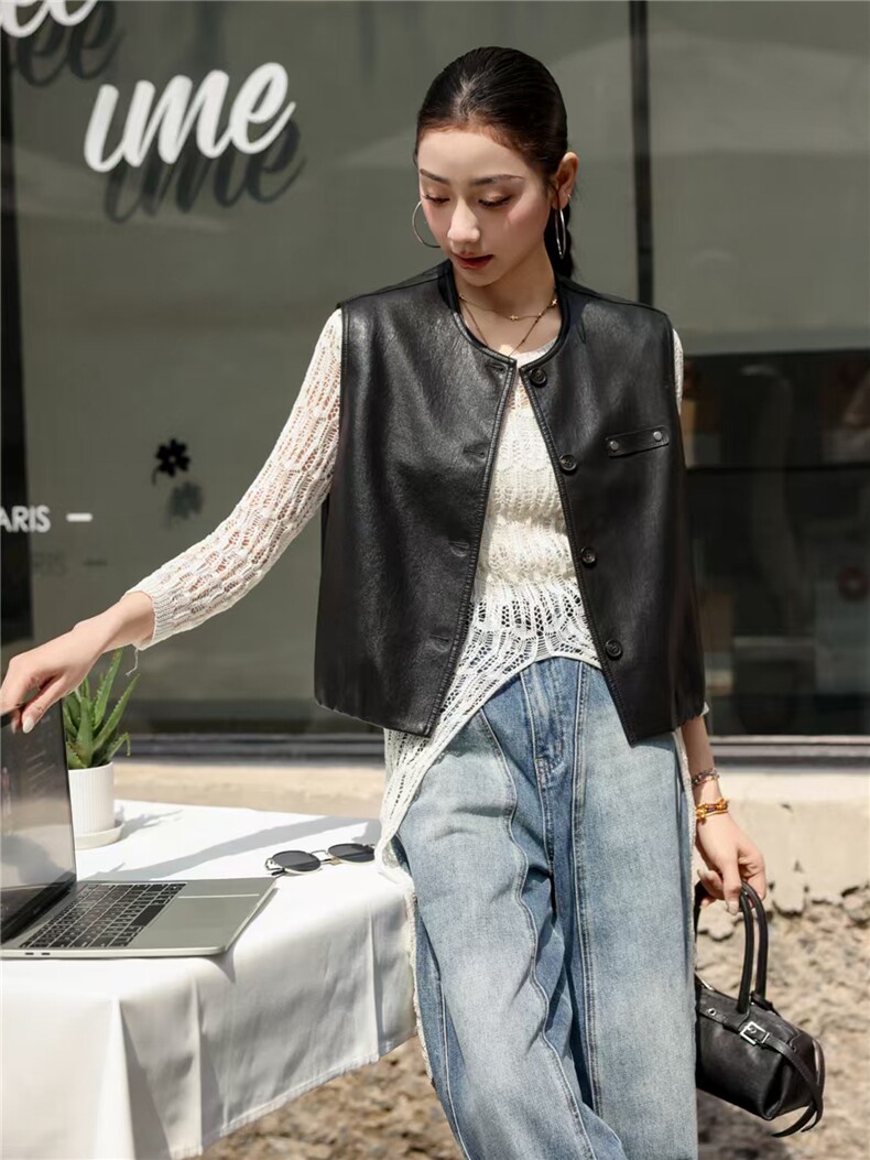 【春季女装新款】大量现货时尚百搭短款皮衣马甲外套,女装皮衣,缘衣格