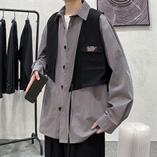 703-C278-P55秋季两件套休闲衬衫不对称小马甲，男装衬衫，星座703