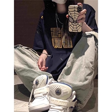 藏青色刺绣高级感情侣款重磅短袖T恤男女春夏季美式复古半袖上衣，男装T恤，星座506A