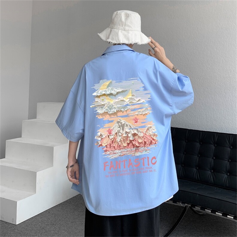 电商DSA028-MDSP846P38夏季新款港风百搭潮流印花短袖衬衫男,男装T恤,电商A028