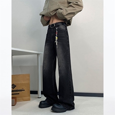 美式牛仔裤男款痞帅高街vibe裤子高腰直筒宽松微喇长裤NZ511，男装牛仔裤，星座208-5