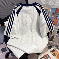 抖音得物品质二开240克宽松纯棉美式高街痞帅潮牌撞色织带短袖T恤，男装T恤，电商A486