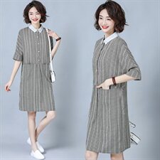 舒适时尚潮流连衣裙高腰2024年夏季短袖衬衣中长款优雅，女装连衣裙，风姿绰