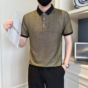 店主风社会小伙男士亮面翻领POLO衫男休闲上衣301A-1/PL109/P53图片