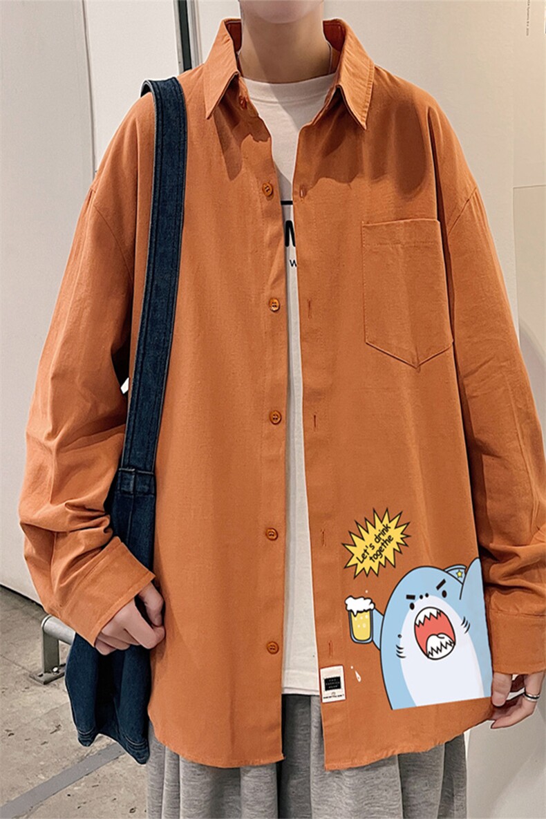 春季长袖衬衫男宽松港风衬衣男外套男CSCS274-P35,男装衬衫,电商B371