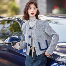 现货！24秋装新款小香外套法式短款外套百搭牛仔撞色外套女，女装短外套，众宇琦