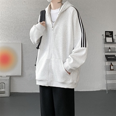 8XL-M秋冬美式运动三条杠条纹开衫卫衣连帽特大码宽松JK5206/P65，男装卫衣，电商B238