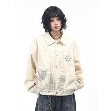 JK8971-P68秋季新款美式做旧脏染复古翻领牛仔夹克印花宽松潮流，男装T恤，电商B323A