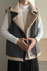 f翻领日系坎肩皮衣马甲加绒加厚男女冬季宽松休闲外套D011-P88，男装皮衣，星座717