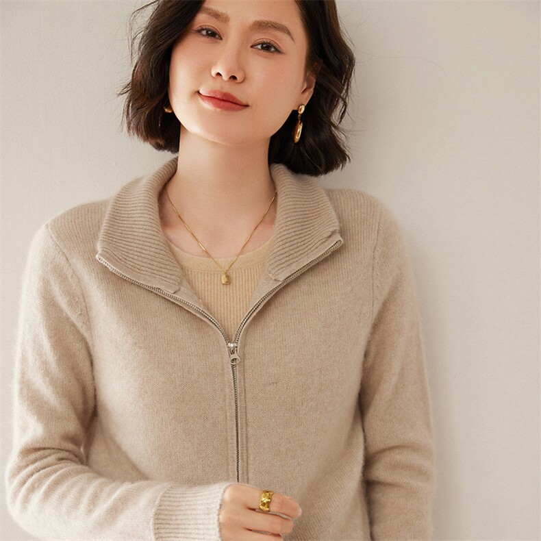 时尚高领加厚羊绒开衫显瘦保暖女士外套,女装羊绒衫,尚达羊绒