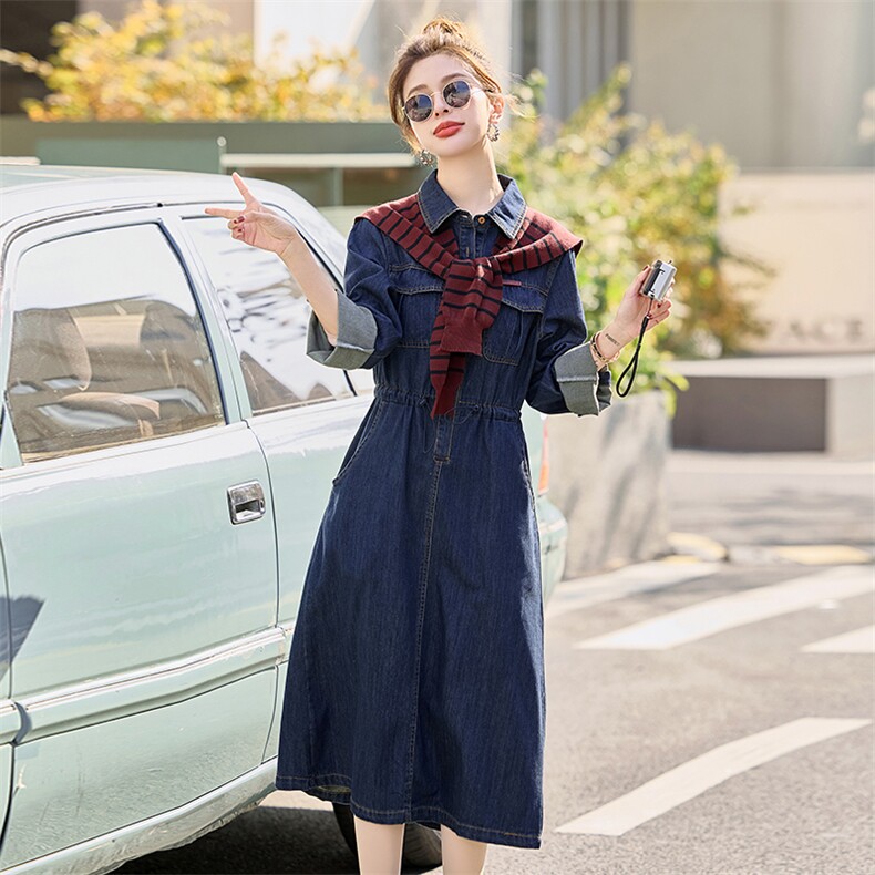 春季超好看披肩牛仔连衣裙长袖女款2025年新款时髦潮流高级感裙子,女装连衣裙,E百度