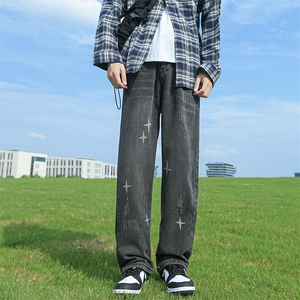 美式街头牛仔裤男春秋直筒宽松欧美高街vibe风长裤子N06252-P45图片