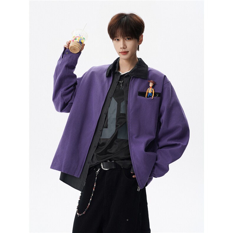 撞色水洗做旧帆布短款夹克男款vintage美式复古工装休闲外套JK003,男装夹克,电商B312