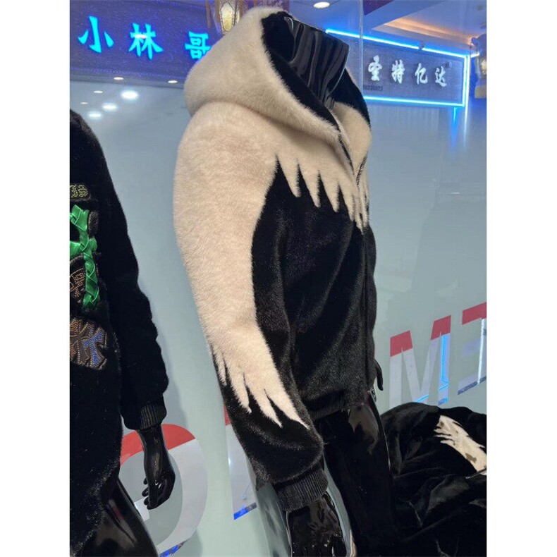 冬季新款金貂绒连帽仿貂皮大衣男皮毛一体休闲夹克皮草保暖外套男,男装棉衣,星座613
