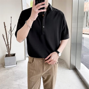 polo衫男士时尚潮流夏季商务落肩短袖T恤修身纯色翻领五分袖 PL05图片