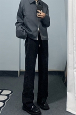 B221美式ins高街纯色情侣款休闲微喇冰丝西裤LK23083-P55控78，男装休闲裤，电商B221