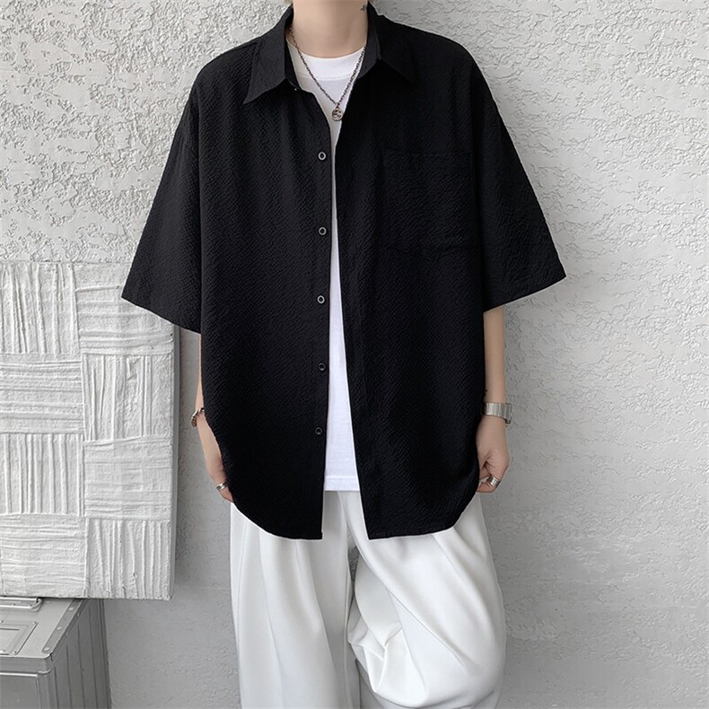 8XL-M泡泡纱盐缩肌理短袖衬衫男夏季冰丝外套防晒衬衣DC28011P36,男装衬衫,电商B312