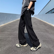 新款拉链高腰直脚时尚青春流行宽松长裤潮原宿K1032-P45，男装休闲裤，星座1109-3