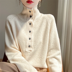 2025年秋季长袖女士亨利领羊毛衫时尚百搭，女装针织衫/毛衣，伊绒腾羊绒