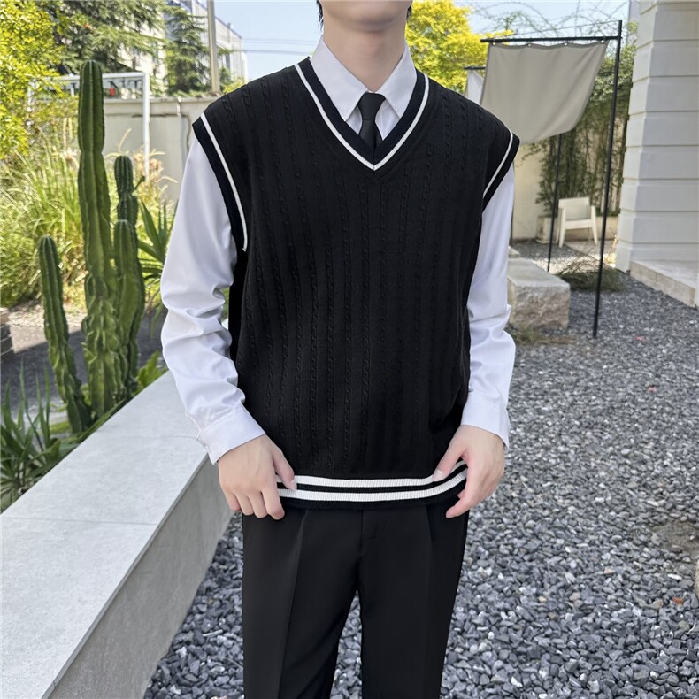 学院风V领毛衣马甲男款秋冬季美式针织衫潮流叠穿情侣背心,男装背心/马甲,星座410-6（原星座1304-1）
