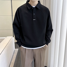 盗图-简约宽松韩版长袖Polo衫外穿上衣MZ30/P65控95，男装Polo衫，电商A243