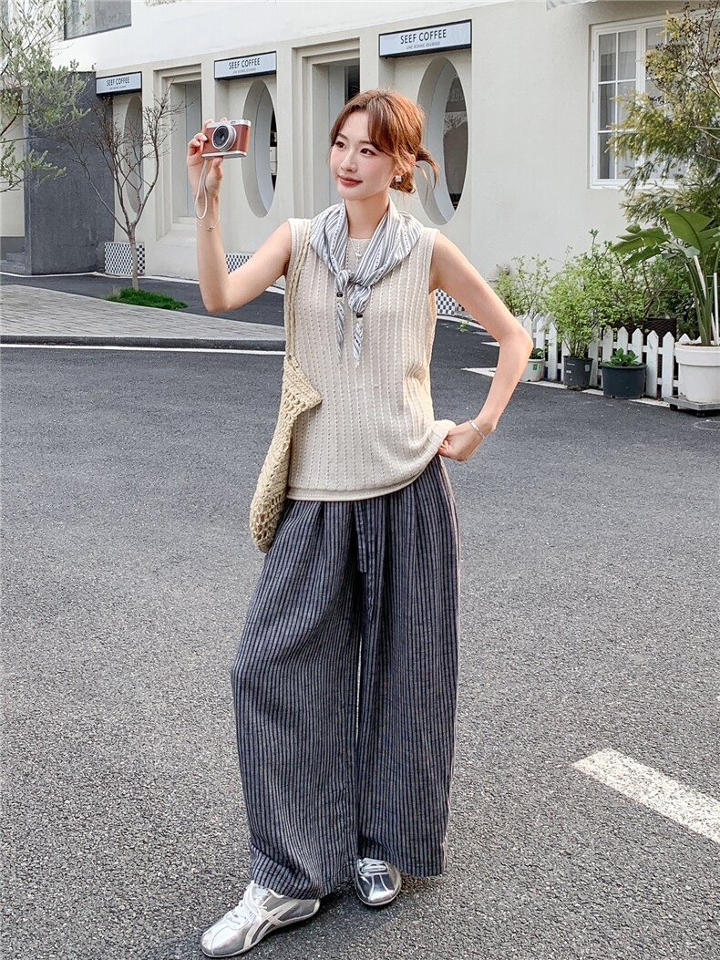 休闲风针织圆领无袖上衣阔腿裤两件套女2026春夏新款时尚气质套装,女装套装/套裙,艾米莉亚