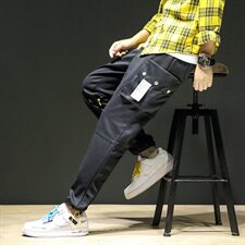 C415-K160-P55-休闲裤男潮流潮牌宽松束脚松紧九分日系工装裤，男装休闲裤，电商A456（原C415）