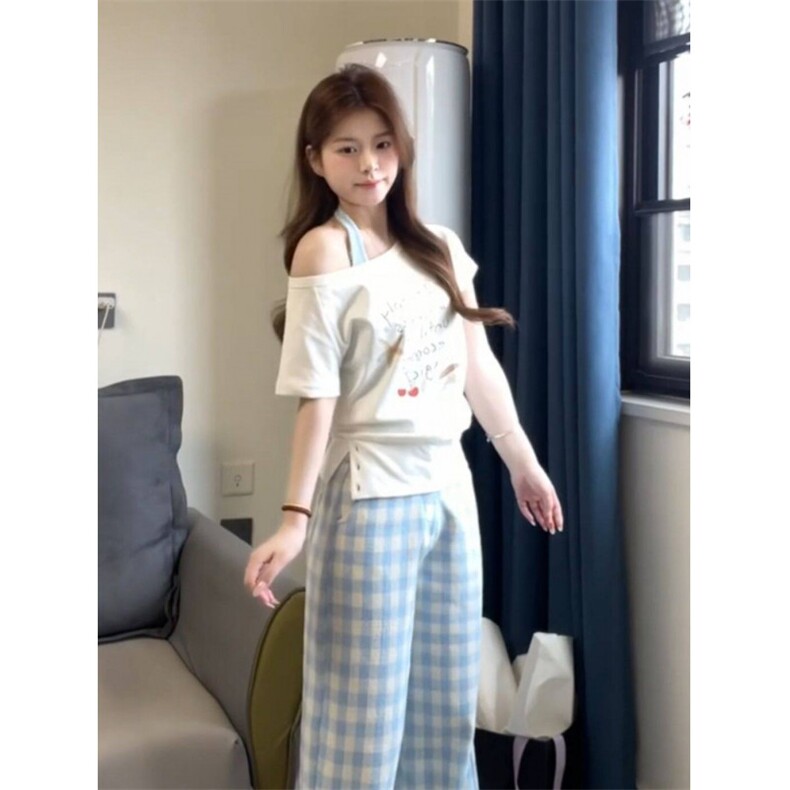 H0815-P35纽扣+裁片印时尚修身短袖T恤女,女装T恤,星座617A-2