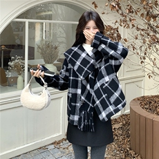 冬装新款格子羊毛外套配围巾2C153-706-P255K358，女装羊绒大衣，2C153