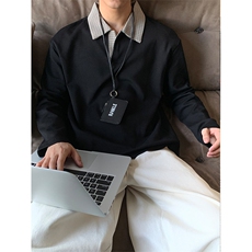 网图简约千鸟格拼接polo领洛卡抗皱空气层长袖t恤老钱风，男装T恤，四季星座505