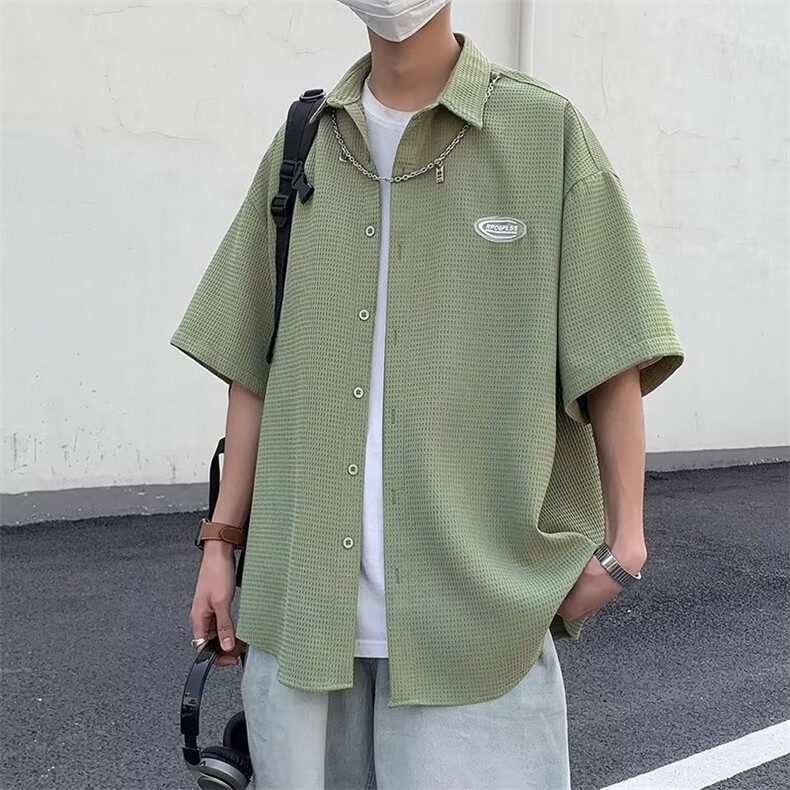 V1960-P38青春流行夏季潮流衬衫新款气质休闲慵懒潮牌帅气五分袖,男装衬衫,星座1608