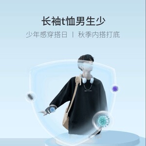 日系重磅硬挺t恤男生秋季穿搭高级感卫衣纯棉圆领美式内搭打底衫图片