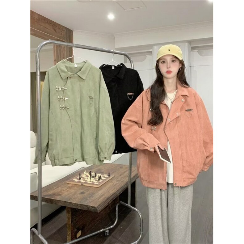 美式复古飞机扣水洗外套女秋潮牌街头高级感宽松休闲夹克,男装夹克,星座218-1（原230）