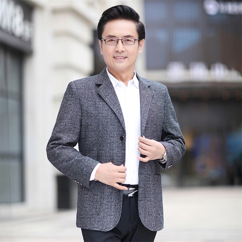 新款中年男士西装领休闲轻休闲上衣商务风单西外套WW1209-P98,男装西服套装,星座715-3
