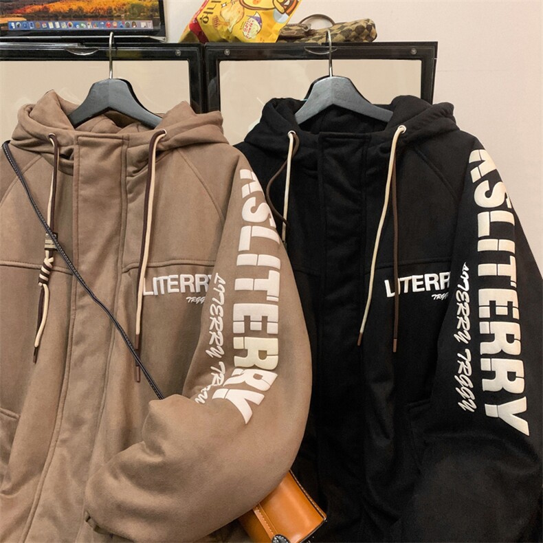麂皮绒连帽棉衣男女棉服新款棉袄加绒外套冬装3355-P90控128,男装棉衣,星座207