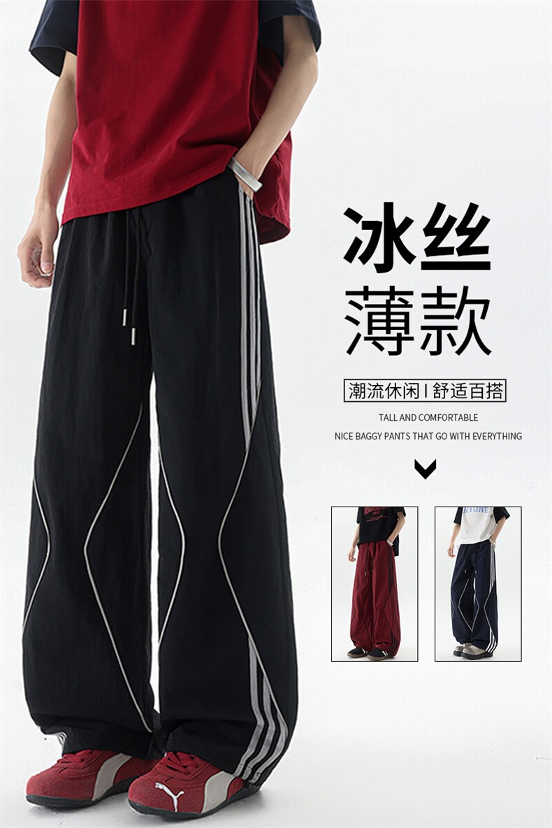 美式高街条纹裤子男夏季冰丝宽松冲锋户外工装伞兵阔腿裤KZ047P55,男装休闲裤,电商B312