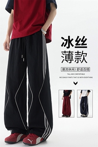 美式高街条纹裤子男夏季冰丝宽松冲锋户外工装伞兵阔腿裤KZ047P55图片