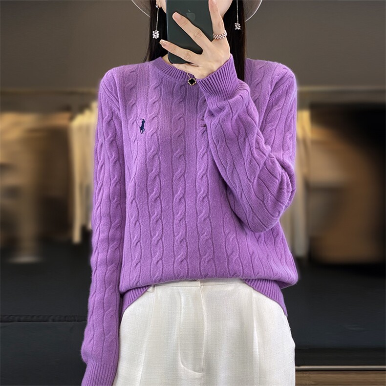 2024秋冬新款羊毛女士圆领扭花羊毛衫,女装羊毛衫,润辉羊绒
