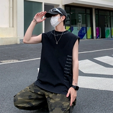 T333-P28美式复古纯棉破洞背心，男装T恤，星座1501-1