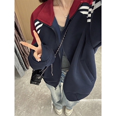 抖音得物高品质美式高街重磅结构织带拼接撞色立领卫衣外套CM41，男装卫衣，电商A486