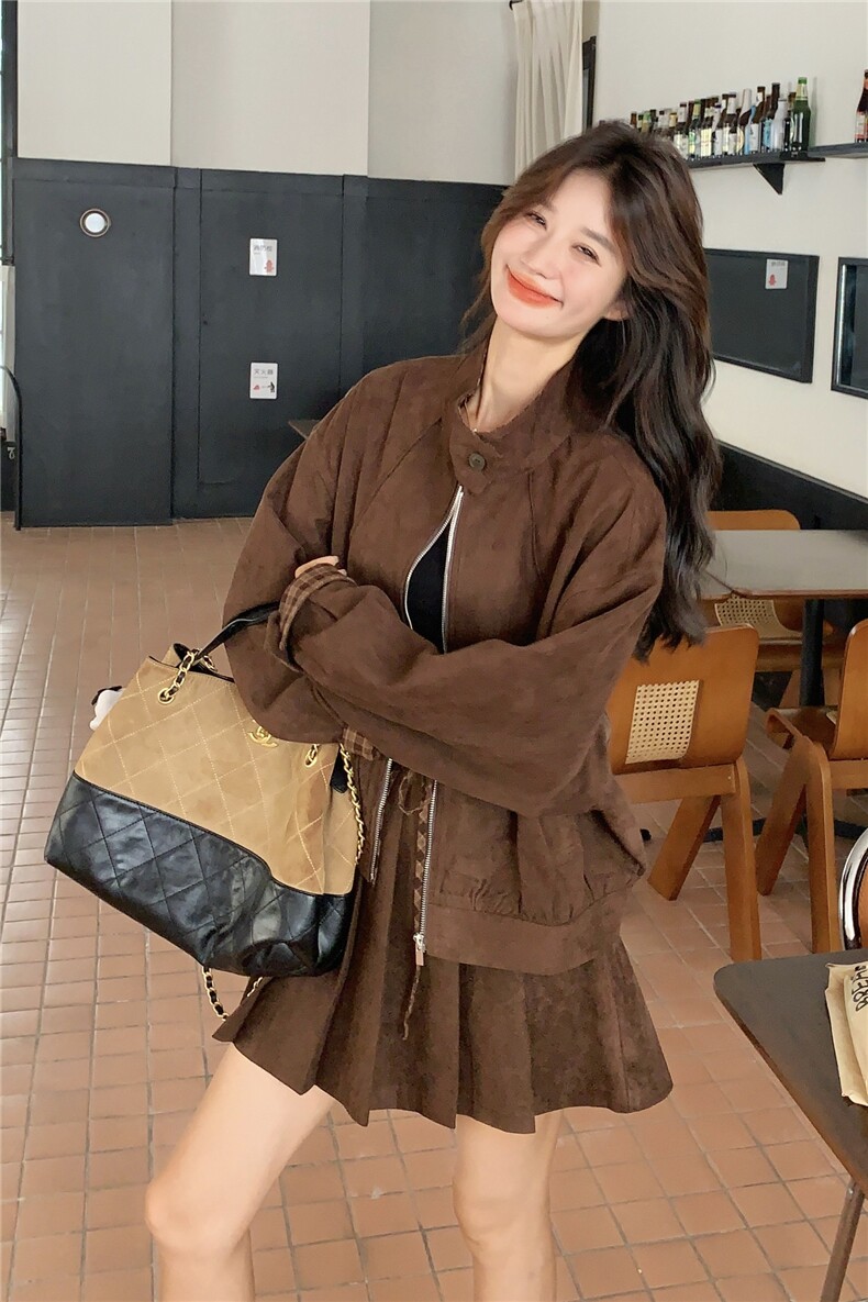 现货新款麂皮绒外套百褶裙裤两件套2D035-25094P175K258,女装套装/套裙,2D035