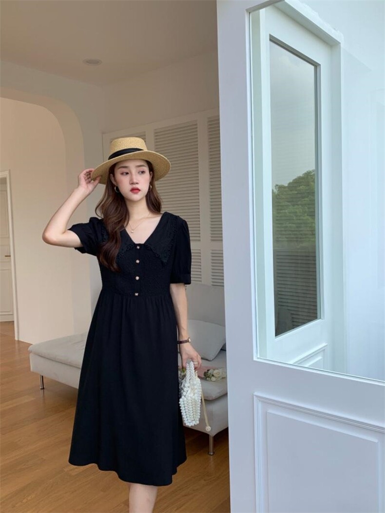 夏季新款V领连衣裙，女装连衣裙，墨初
